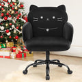 IWMH Home Office Chair Wide Seat Desk Chair Cute Velvet Swivel Vanity Chairs Cat Themed Computer Task Chairs with Wheels Upholstered Modern Accent Armchair for Living Room Bedroom Study Makeup Black