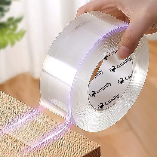 Double Sided Tape Heavy Duty for Wall Decor No Damage to Paint,Clear Removable Mounting Tape,Nano Two Sided Adhesive Tape,Picture Hanging Strips for Posters,Stickers -2Rolls(1.18in*6.5FT+0.39in*6.5FT)