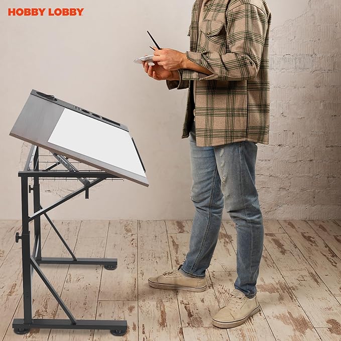 Curate + Colour Multimedia Wood Art Table for Adults - Sturdy & Adjustable Drafting Table w/ 3 Drawers, Pencil Cup, Tray & More - Freestanding & Easy to Assemble Paint Table - Versatile Art Tables