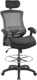 BOLISS 400lbs Ergonomic Drafting Chair,Tall Office Mesh Chair, Standing Desk Chair,Height Adjustable Armrest and Flip up Arms, Adjustable Lumbar Cushion (Black Frame Black Mesh)