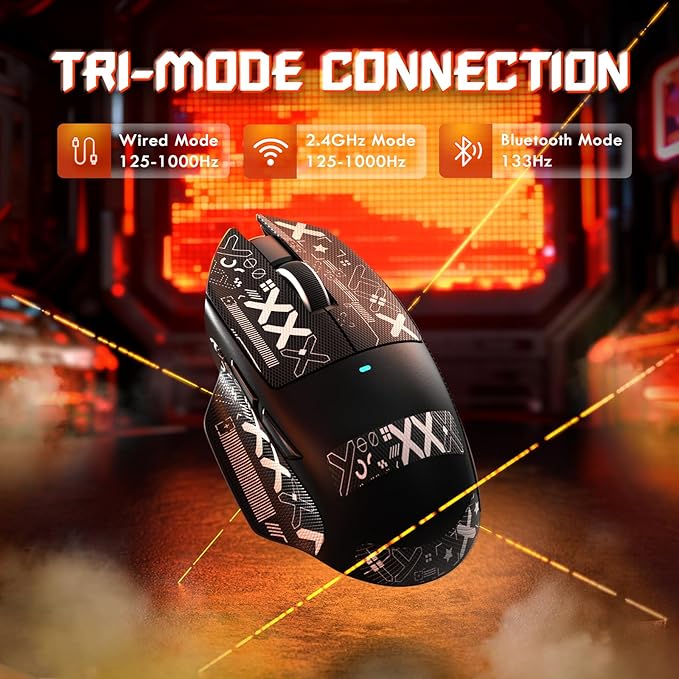 ATTACK SHARK V6 65g Superlight Wireless Gaming Mouse with Magnetic Charging Dock,BT/2.4GHz Wireless/Wired Mouse 1K Polling,PixArt PAW3311 Sensor,25000DPI,Tape,Office Gamer Mice for PC/Win/Mac(Black)