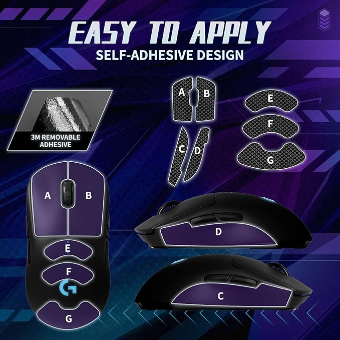 TALONGAMES Mouse Anti Slip Grip Tape Compatible with Logitech G PRO Wireless Gaming Mouse, Palm Sweat Absorption, Thin 0.5mm, Cut to Fit, Easy to Apply, Mouse Skin (Black)