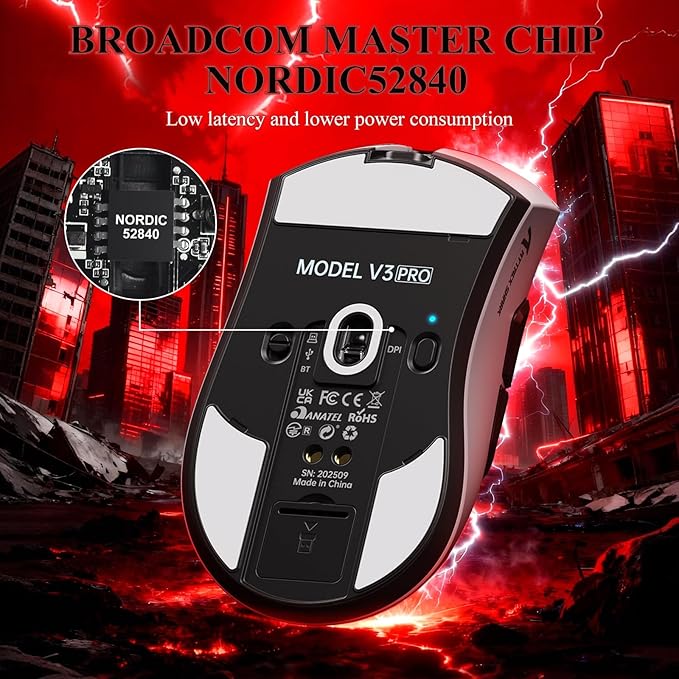 MAMBASNAKE Attack Shark V3 PRO 62g Superlight Wireless Gaming Mouse,RGB Magnetic Charging Dock,BK52820 Tri-Mode BT/2.4G Wireless/Wired Mouse,25000DPI,500mAh,5 Programmable Buttons for Pc/Mac,White