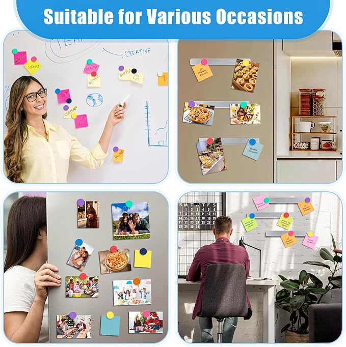 6Pcs Magnetic Strip, Metal Magnet Board with 20 pcs Colorful Magnet, Frameless Magnetic Strips with Adhesive Backing for DIY, Art Projects, whiteboards & Fridge