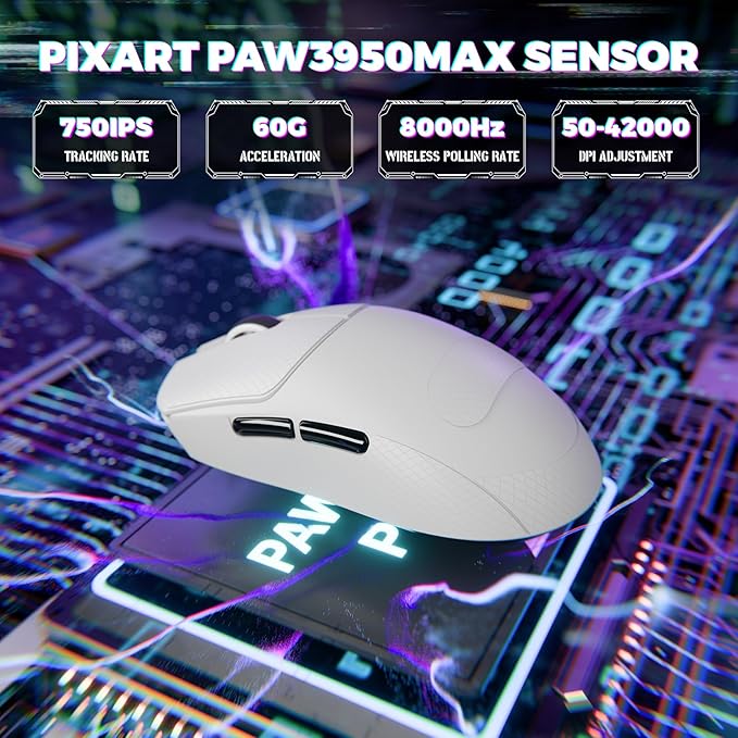 ATTACK SHARK X8 ULTIMATE Wireless Gaming Mouse,55g Ultra-Lightweight BT/2.4GHz Wireless/Wired Mouse,8K Polling Rate,PixArt PAW3950MAX Sensor,42000 DPI,Tape,800mAh Battery,Gamer Mice for Win/Mac(White)