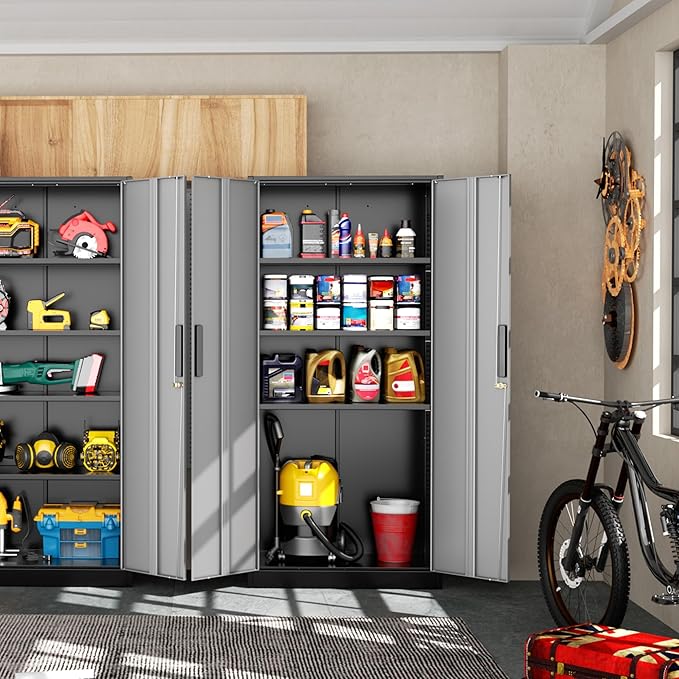 Greenvelly Metal Storage Cabinet,72 Inch Lockable Storage Cabinet with Doors and 4 Adjustable Shelves,Garage Storage Cabinet for Home,School,Gym(Black Grey)