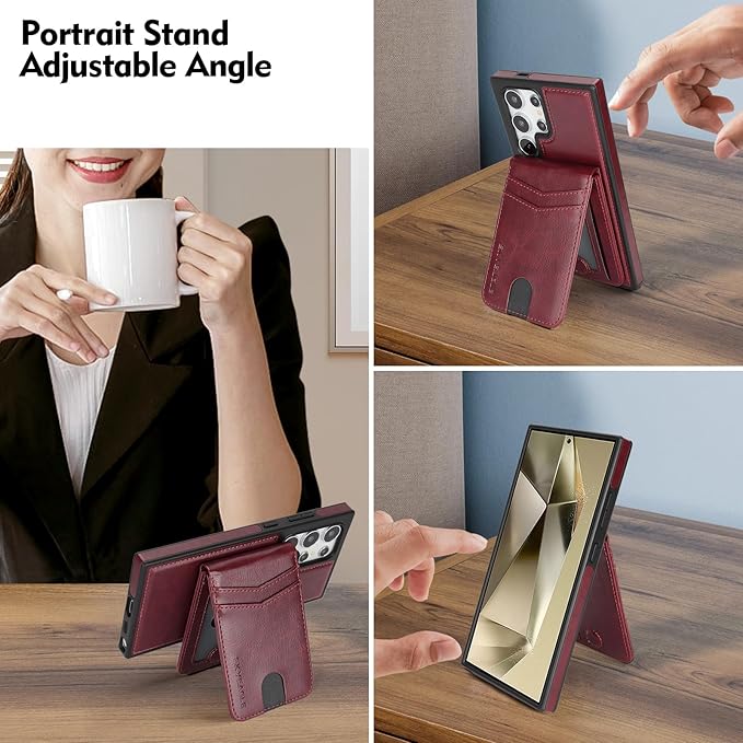 SkyEagle Compatible with Magsafe 2 in 1 Detachable Samsung Galaxy S25 Ultra Wallet Case with Card Holder,Women Men Magnetic PU Leather RFID Blocking Flip Kickstand Credit Slots,Wine Red