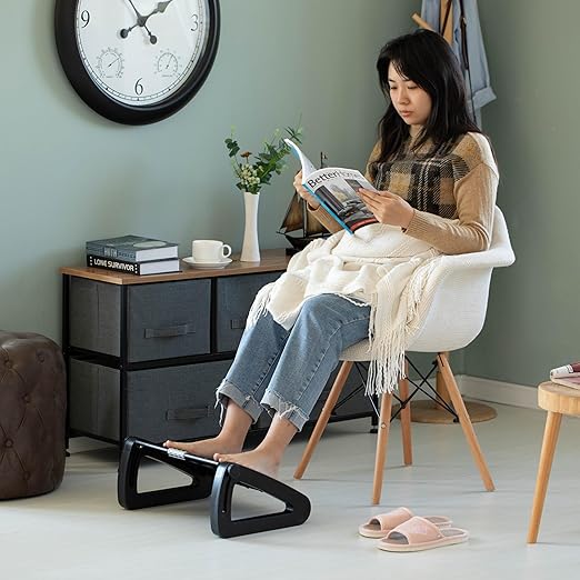 Black Triangular Footrest Massage Under Desk with Soothing Massage Points and Rollers, Adjustable Foot Stool Support with 6 Height Positions