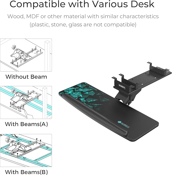 EUREKA ERGONOMIC Height Adjustable Mouse & Keyboard Tray Under Desk, 28x10'' Large Slide Out Swivel Tilt Computer Keyboard Drawer with Pad for Gaming Home Office, Dual Mount