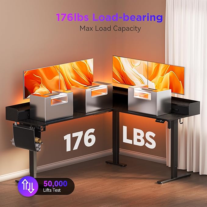 WALKINGDESK 75 Inches Height Adjustable L Shaped Standing Desk with 5 Drawers and Monitor Shelf, Electric Sit to Stand Home Office Comupter Table, Ergonomic Corner Gaming Desk, Black