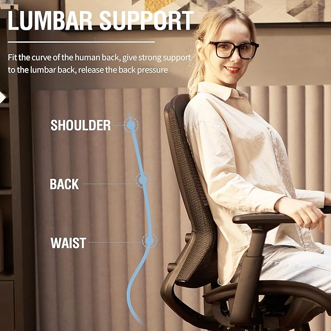 ELABEST Ergonomic Mesh Office Chair Computer Desk Chair, BIFMA 5.1 Certified Commercial Task Chair | Adjustable Lumbar Support & Armrests,Comfort Wide Seat,Swivel Home Office Chair(Black)