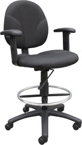 Boss Office Products B1691-BK Stand Up Fabric Drafting Stool with Adjustable Arms in Black