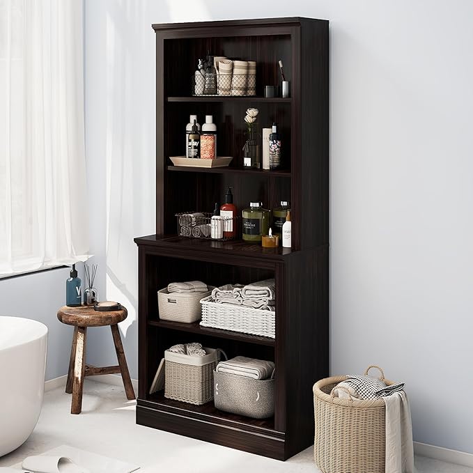 Bevfint 72" Tall Bookcase, White Large Floor Standing Bookshelf, 5 Tier Shelves Open Storage Organizer, Book Case for Living Room Hallway Kitchen Home Office Bedroom, Dark Cherry- 5 Tier