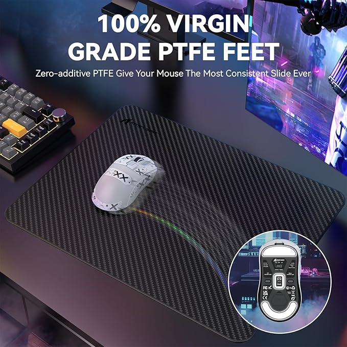 MAMBASNAKE Attack SHAKR X3MAX Wireless Gaming Mouse,PixArt PAW3950 42000 DPI,49g Ultralight Tri-Mode(BT5.4/2.4GHz/Wired), 1K Polling Rate Programmable Computer Mice for PC/MAC/Win - White&Tape