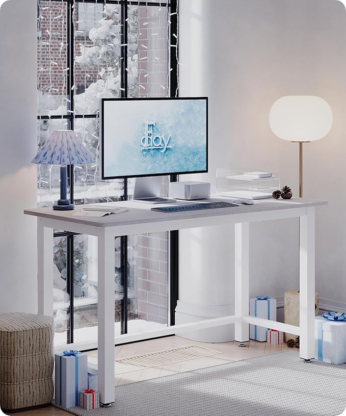 51'' Home Office Desk Modern Computer Desk 51.2X 23.6x29.5 inches PC Table with Thicken Frame Industrial Style Sturdy Metal Frame Furniture for Writing Gaming Grey Oak+White