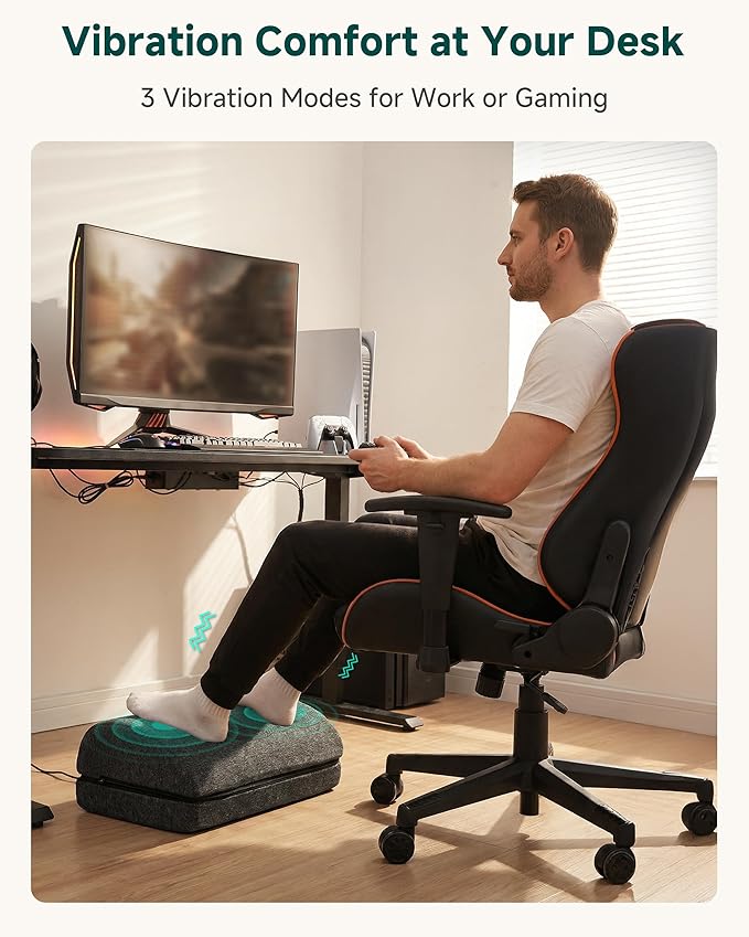 Heated Foot Rest for Under Desk at Work, Foot Stool with Vibration Massage, 3 Heat Levels, Ergonomic Memory Foam Feet Warmer Heater