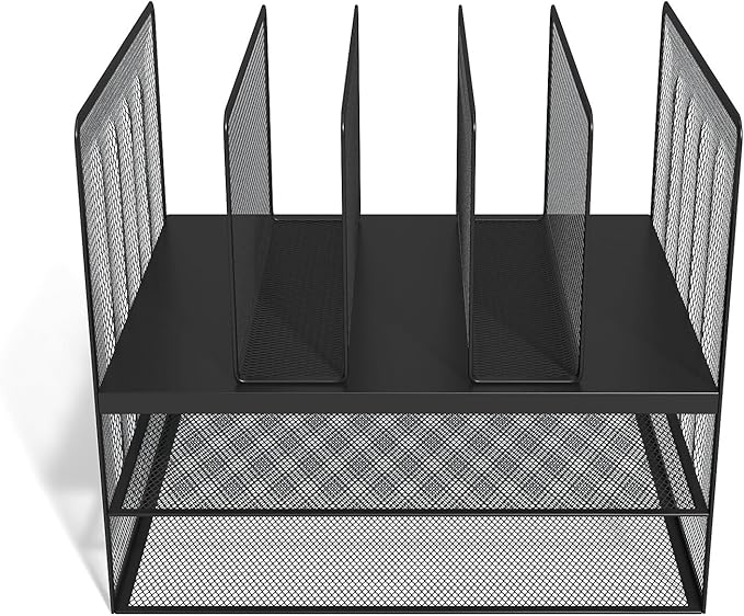 TRU RED Wire Mesh File Organizer, 7‑Compartment, Matte Black, 2‑Pack – Vertical Desktop Sorter for Files, Folders & Mail