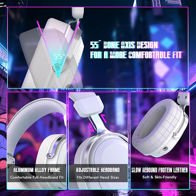 ATTACK SHARK L30Pro Wireless Gaming Headset with 2.4Ghz/BT/Wired, Long Battery Life with Detachable Microphone 7.1 Surround Sound Ultra-Low Latency for PC/PS5/Xbox/Switch/Mobile Silver