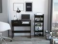 Penau Home Office Set with Desk and Shelf, Lockable Drawer, Engineered Wood Construction, Modern Design, Black Finish
