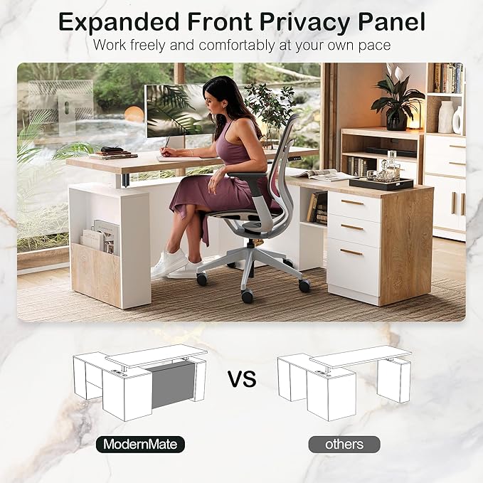 ModernMate Furniture Sets, 63" Standing Desk with 59" Bookshelf and 2 Drawer lateral File Cabinet, Home Office Furniture Set, Light Walnut