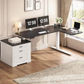 SEDETA Farmhouse L Shaped Electric Standing Desk, 70.9" x 39.4" Height Adjustable Office Executive Desk with 3 Drawers, Standing Computer Desks with Power Outlet for Home Office, White