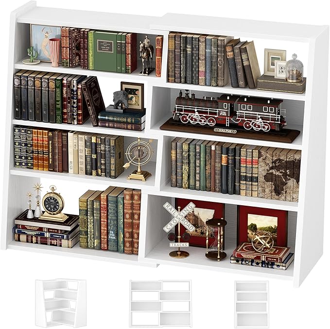 Armocity Expandable Bookshelf, Short Corner Bookshelf for Small Spaces, Small Ladder Book Shelf, Extendable Wood Narrow Bookcase for Living Room, Bedroom, 5 Tier, White
