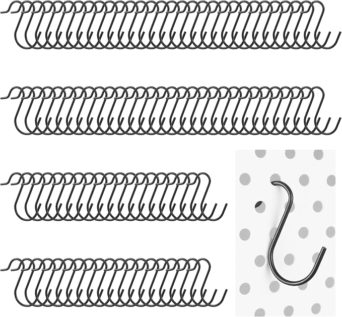 Small Pegboard J Hooks - 80pcs Metal Peg Board Hangers for Tiny Holes - Anti-fall Universal Fit Pegboard Wall Organizer Jewelry Tools Holders for Retailer Garage Craft Office Display Storage (Black)