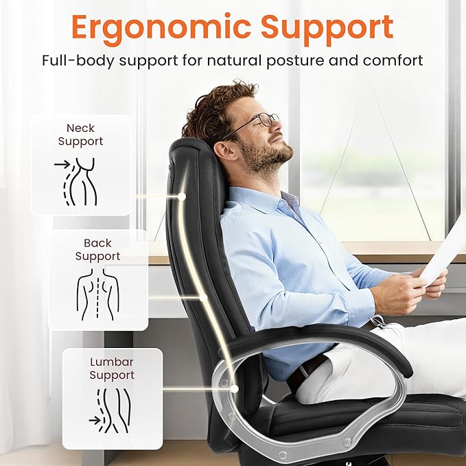 NEO Chair Office Desk Ergonomic Gaming Computer Chair High Back Adjustable PU Leather with Lumbar Support, Swivel Rolling Wheels, Executive Managerial Task Chair (Jet Black)