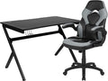 Flash Furniture Optis Black Gaming Desk and Gray/Black Racing Chair Set with Cup Holder, Headphone Hook & 2 Wire Management Holes