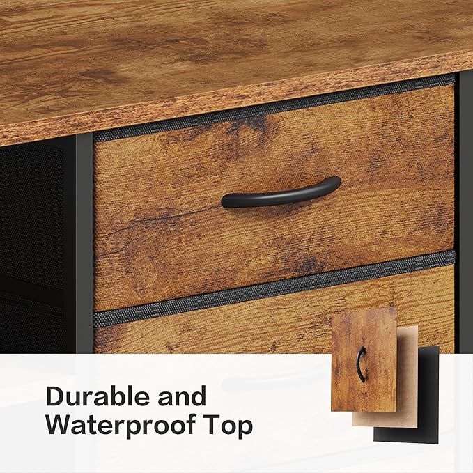 YeTom Mobile File Cabinet,Lateral Filing Cabinet with 3 Fabric Drawers,Rolling Printer Stand with 4 Open Storage Shelf for Home Office,Rustic Brown