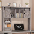 Large Desktop Bookshelf with Sliding Barn Door, 47.2''W Desk Shelf Display Rack, Desktop Organizer Storage Rack with 7 Cubbies and Drawer, Home, Desk Shelf for Office, Dorm, Vanity, Grey