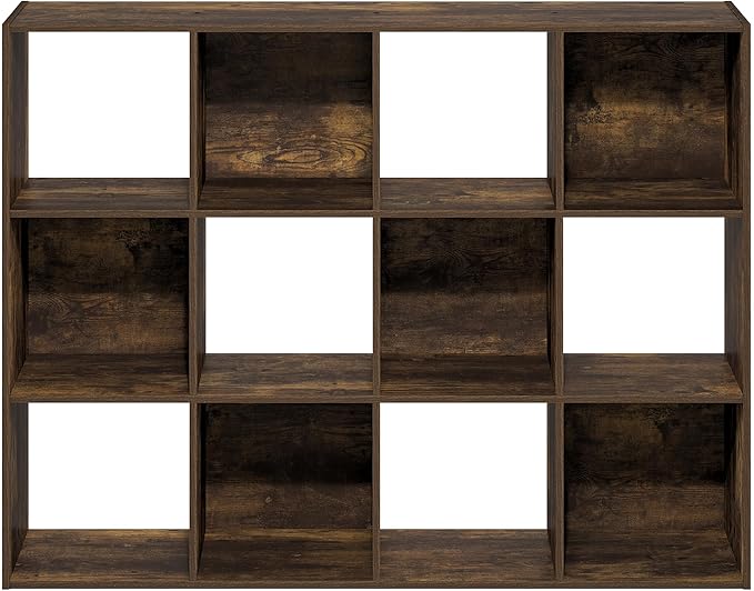 Furinno PELLI Book Shelf, 12-Cube Bookshelf, Cube Storage Organizer Bookcase, 11.7 x 47.6 x 36, for Living Room, Bedroom, Home Office, Amber Pine