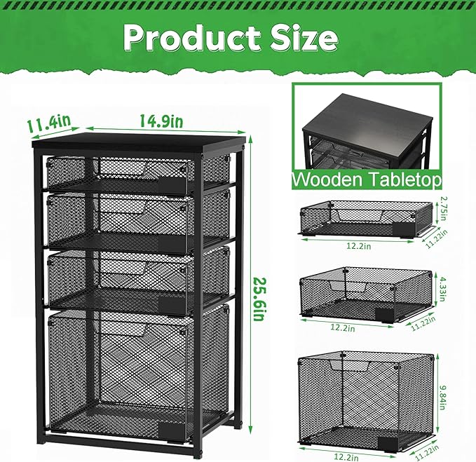 Sbanmao 3 Drawers Rolling Storage Cart, Utility Cart with Wooden Tabletop, Rolling Storage Drawer Cart with Lockable Wheels, Storage Craft Cart for Bedroom, Bedroom, Office, Black