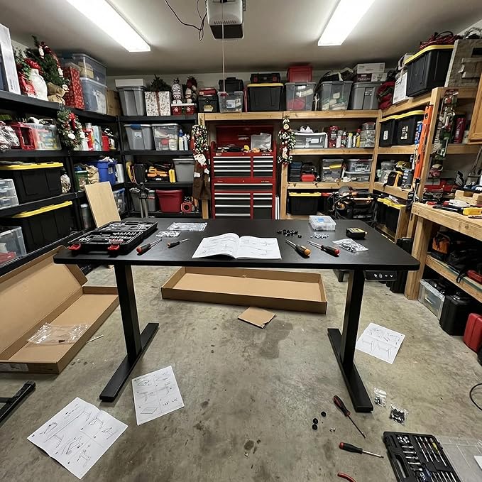 TIQLAB Electric Adjustable Workbench, 63"x24" Craft Table Adjustable Height, Ergonomic Worktable for Garage, Craft Desk, Spacious Desk for Sewing and Crafts, Black