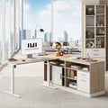 ModernMate Furniture Set, 67" Standing Desk with 73" Bookcase, L Shaped Electric Stand Up Desk with Bookshelf, Home Office Furniture Set, Light Walnut