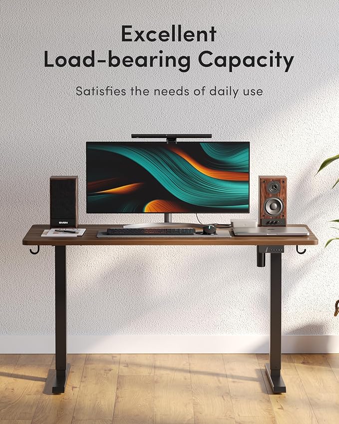 Cubiker Standing Desk, 55x24 Inches Sit Stand Home Office Desk, Electric Stand up Desk, Adjustable Desk with Splice Board, Black Frame/Black Walnut Top