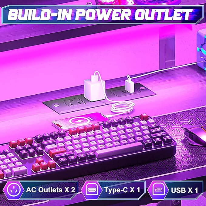 X-cosrack 33.5" Small Gaming Desk with LED Lights & Power Outlets, Compact Computer Desk with Monitor Stand & CPU Stand, Gamer Table with Storage Drawer, Side Hooks for Home Office, Bedroom, Black