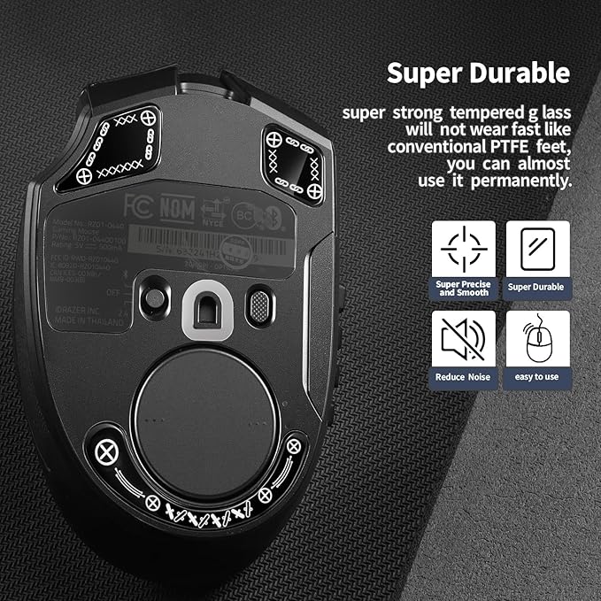 immoenuc Glass Mouse Skates for Razer Naga V2 Pro Wireless Gaming Mouse Feet Pads Smooth Durable Game Mice Accessories Slimmer Toughened Glass Fabrication (Printing Pattern)