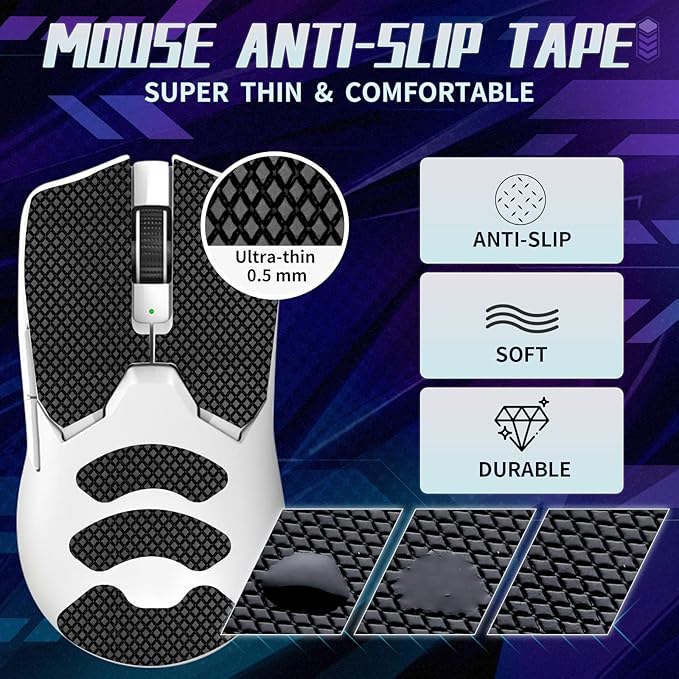 TALONGAMES Mouse Anti Slip Grip Tape Compatible with Razer Viper V2 Pro Hyperspeed Gaming Mouse, Palm Sweat Absorption, Thin 0.5mm, Cut to Fit, Easy to Apply, Mouse Skin (Black)