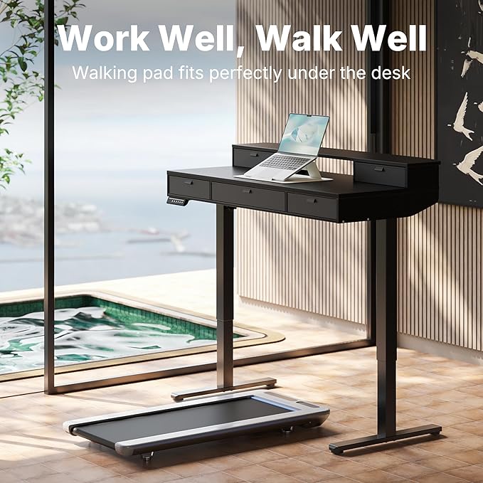 HUANUO 40 x 24 inch Electric Standing Desk with 4 Drawers, Adjustable Height Sit Stand Home Office Desk, C-Clamp Mount Compatible, Ergonomic Stand up Desk with 4 Preset Heights, Black