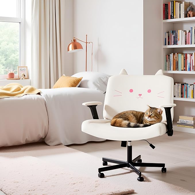 HOMREST Criss Cross Chair with Arms and Castors, Plus Size Cross Legged Office Chair with Extra Wide Seat&Flexible Back Cushion, Cute Comfy Desk Chairs for Home Office, Vanity, Gaming,Reading(Beige)
