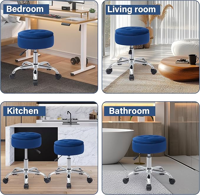 Gitrah Vanity Chair with Wheels Adjustable Vanity Stool with Storage Swivel Vanity Stool for Vanity Rolling Makeup Chair Blue