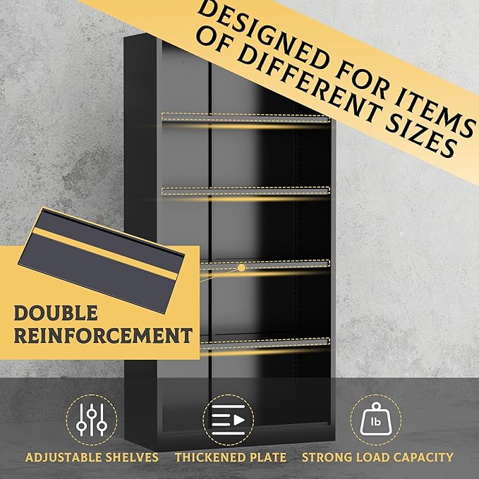 SUNCROWN 72" Metal Storage Cabinet - Heavy-Duty Metal Garage Cabinet with 4 Adjustable Shelves & 2 Doors for Tools, Office, Home, Workshop,Black & Green-Small