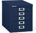 Bisley 5-Drawer Steel MultiDrawer Cabinet - Oxford Blue, Chrome Pull Handles with Label Holders, Powder-Coated Steel, Removable Drawers, Desktop Storage, Labels Included