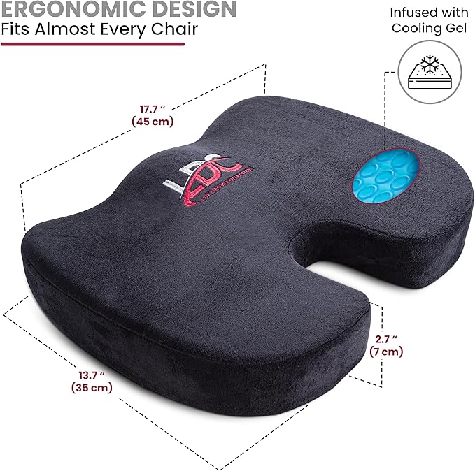 LDC Premium Gel Memory Foam Seat Cushion for Car Driving – Relieves Back & Sciatica Pain – Pressure Relief for Long Sitting Office Chair, Wheelchair, Gaming Chair