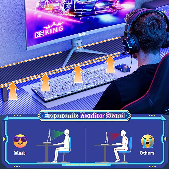 Eivanet L Shaped Gaming Desk with Power Outlets & LED Lights, 53 inch Corner Computer Desk with Monitor Stand and Storage Bag, Home Office Desk Table for Bedroom, Dual Workstation, Carbon Fiber Black