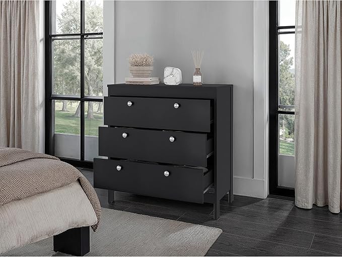 Wenge 3-Drawer Chest with Functional Storage Three spacious drawers provide efficient organization for clothing and personal items, maintaining a clean and modern visual appeal Smooth drawer functio