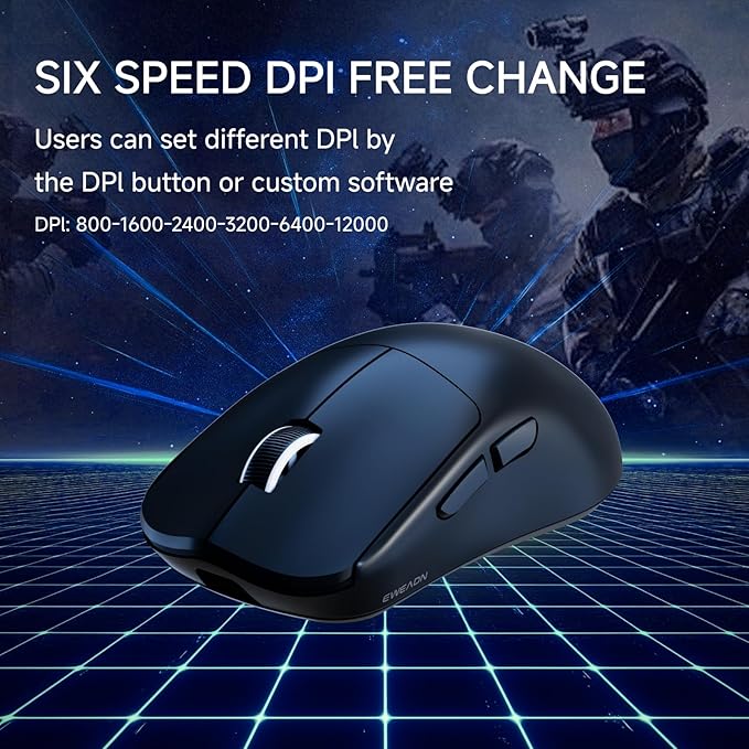EWEAND X23 Pro Gaming Mouse, Tri-Mode 2.4G/USB-C/BT 5.4 Wireless Mouse, PAW3311 Sensor,12000 DPI, 59g Lightweight, Zero Delay, Ergonomic Computer Mouse with Anti-Slip Grip Tape for Laptop/PC/Mac-Black