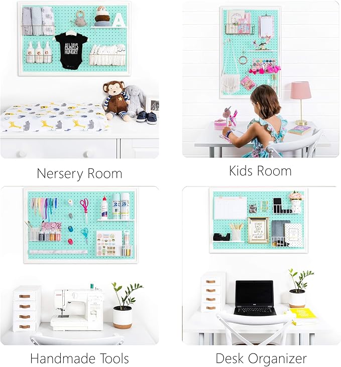 ARTAWEIN Pegboard Organizer - Craft Peg Board, Nursery Storage, Wall Organizer and More, Comes with 1 x Free Shelf Fits Most 1/4" and 1/8" Pegboard Accessories (Mint Green)