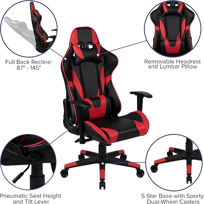 Flash Furniture Optis Red Gaming Desk and Red/Black Reclining Gaming Chair Set with Cup Holder and Headphone Hook